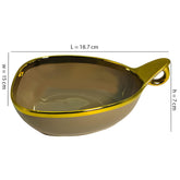 Elegant Brown Triangular Ceramic Serving Bowl – 19cm Deep Dish with Gold Rim & Hook Handle